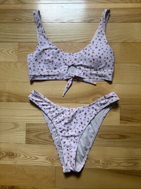 Forever 21 Pink Dot Tie-Front Bikini Set sz M